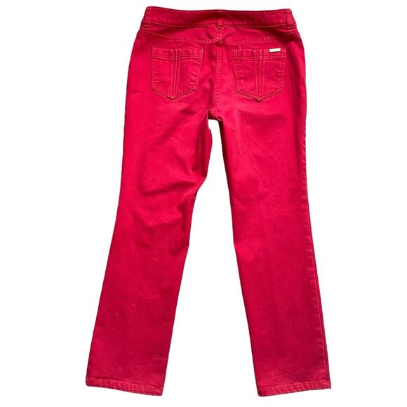 Chico's So Slimming Ankle Pants 1 US M/8 Red Straight Leg Mid Rise Stretch Artsy - Picture 2 of 8